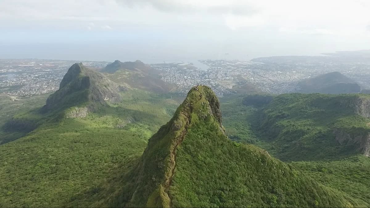 Panoramic view across the Moka Range and Port Louis from Le Pouce